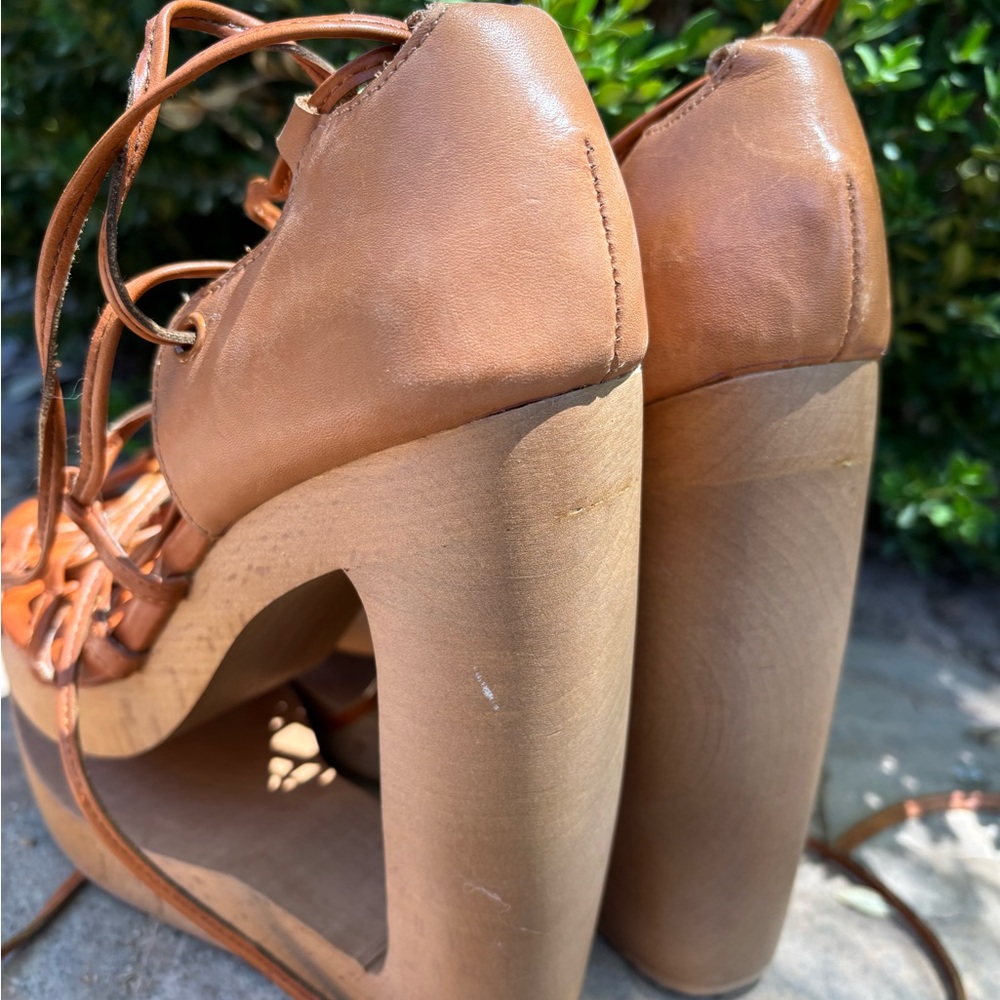 Jeffrey Campbell Sculptural Platform Heels | Lace Up Leather Sandals 7.5 - Picture 6 of 7